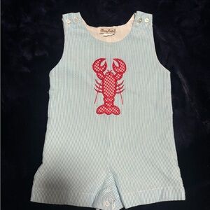 Striped Blue and White Romper with Red Lobster